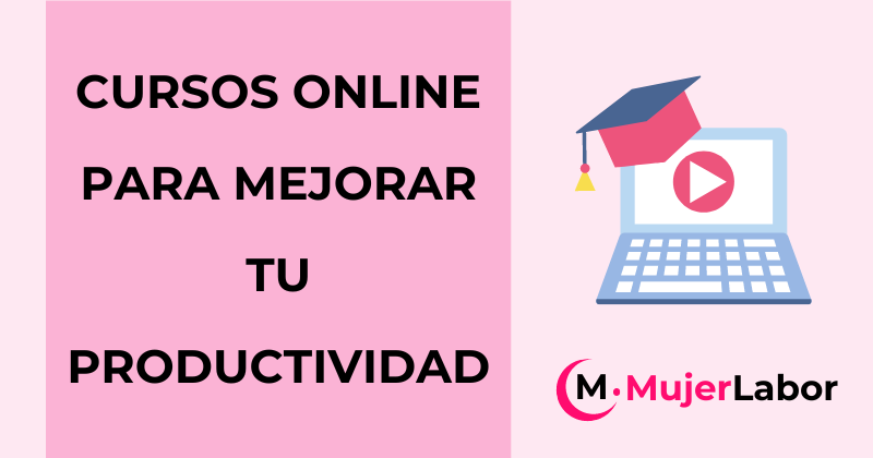 Ilustración de un portátil con un ícono de video y un birrete, representando cursos online para mejorar la productividad.