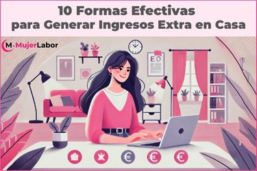 Mujer trabajando desde casa con ordenador portátil.