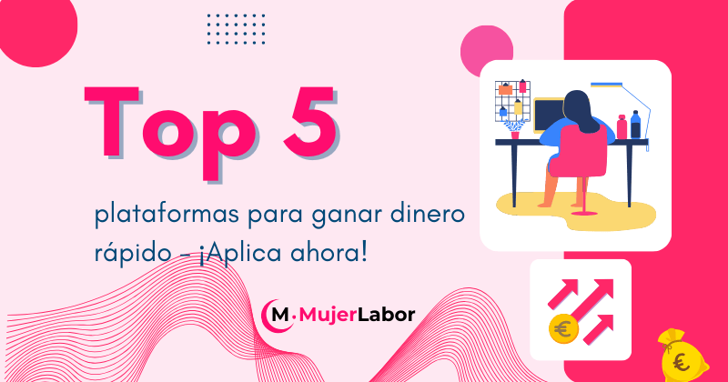 Imagen destacada del artículo sobre las mejores plataformas para ganar dinero rápido desde casa, mostrando una mujer trabajando en su escritorio mientras ve gráficos financieros y símbolos relacionados con dinero.