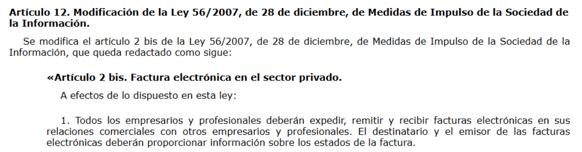 factura-electronica-obligatoria-ley-18-2022 Extracto de la Ley 18/2022 sobre la factura electrónica obligatoria en el sector privado