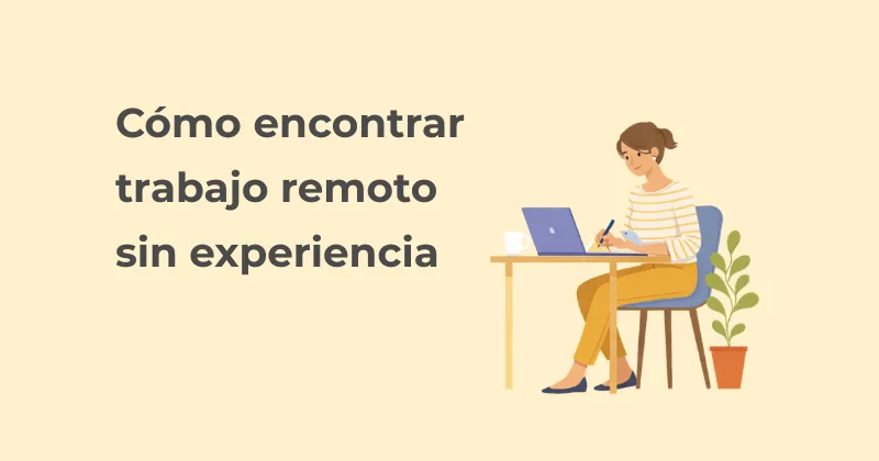 Ilustración de una mujer trabajando en un portátil para una guía sobre cómo encontrar trabajo remoto sin experiencia.