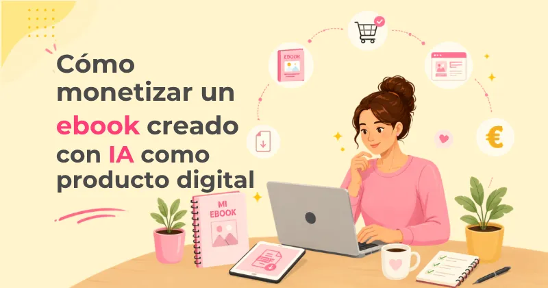 Ilustración sobre cómo monetizar un ebook creado con IA como producto digital.